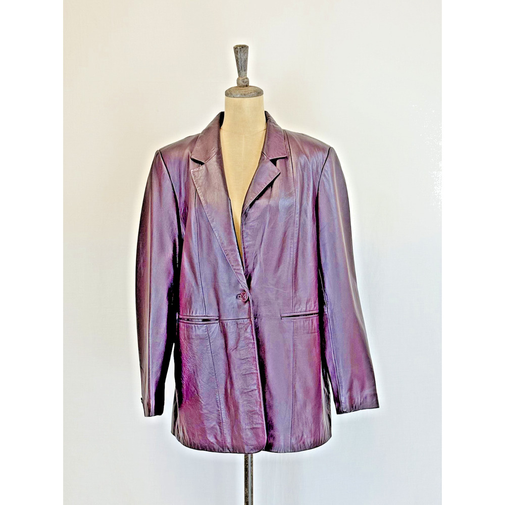Vintage Y2K Demin & Co Leather Eggplant Jacket Womens Large #0332